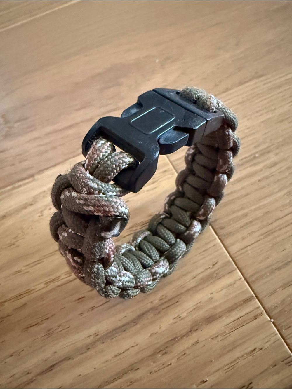 Handmade Paracord Survival Bracelet in Camo Green